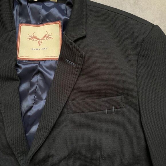 Zara Man Sport Coat Mens Size 42 Black Single Breasted Slim Textured Blazer - Picture 4 of 16